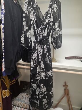 Calvin Klein Black Maxi Dress with White Floral Print